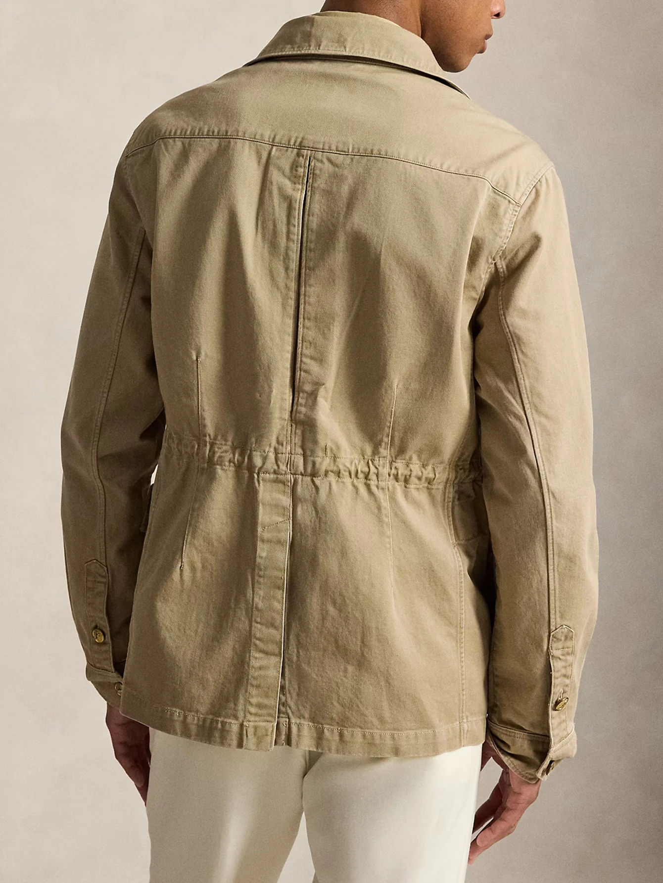 2026 Spring Autumn Men Cotton Twill Jacket, Adjustable Drawstring Waist, Multi‑Pocket, Light Business for Office Commute