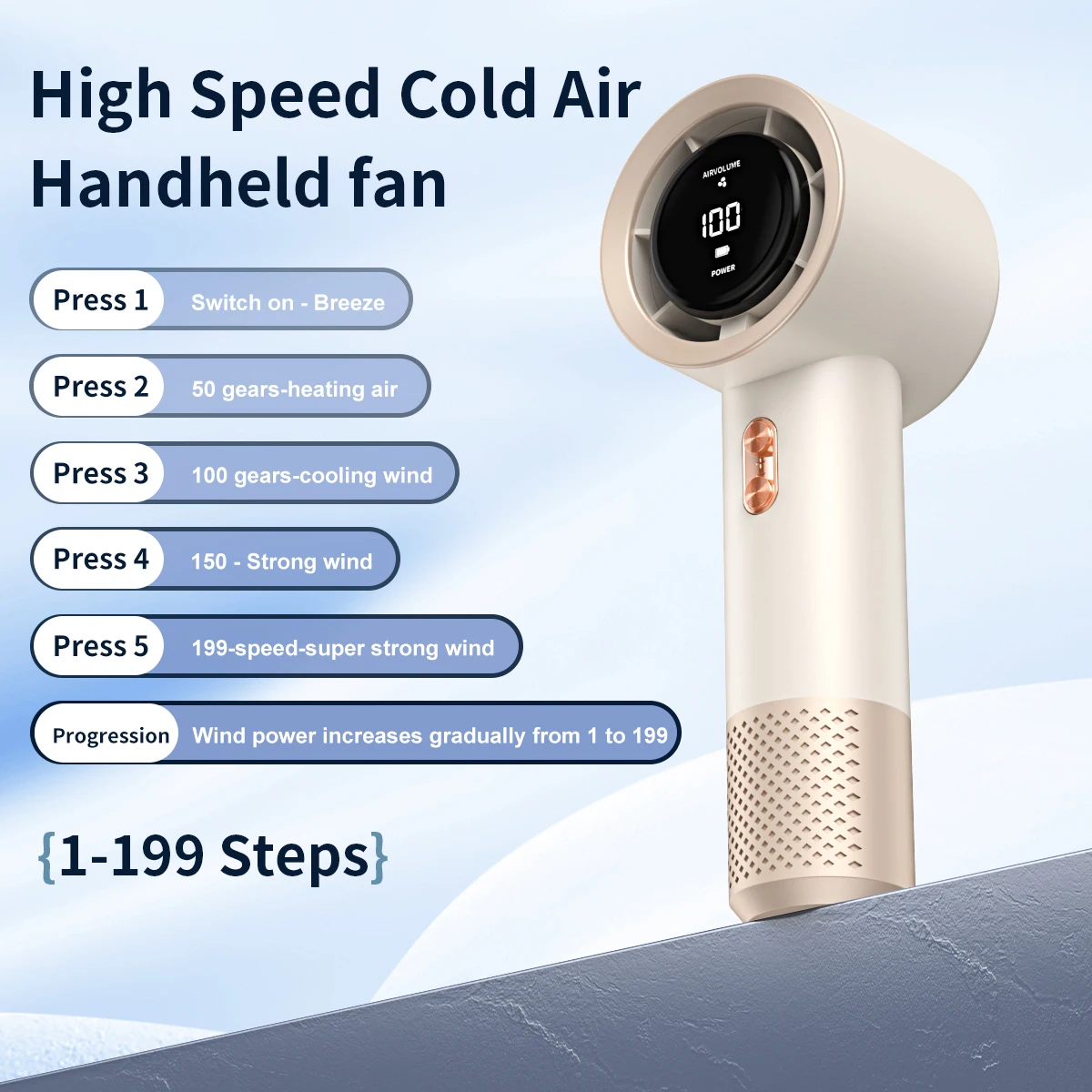 Handheld high-speed fan mini portable air conditioner with six fans and 199 levels of infinite adjustment image 6