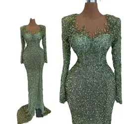 Luxury Sequined Dubai Arabic Prom Gowns Graduation Dresses with Cape Sleeve Mermaid Long Formal Evening Party Gowns For Women