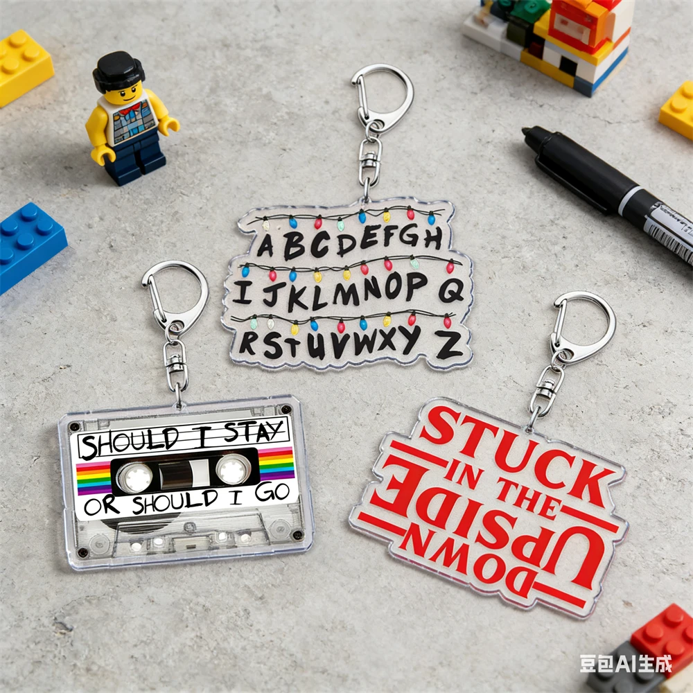 Popular Horrorible TV Show Series Keychain Accessories Bag Stuck in The Upside Down  Eleven Mike Jim Keyrings Jewelry Fans Gifts