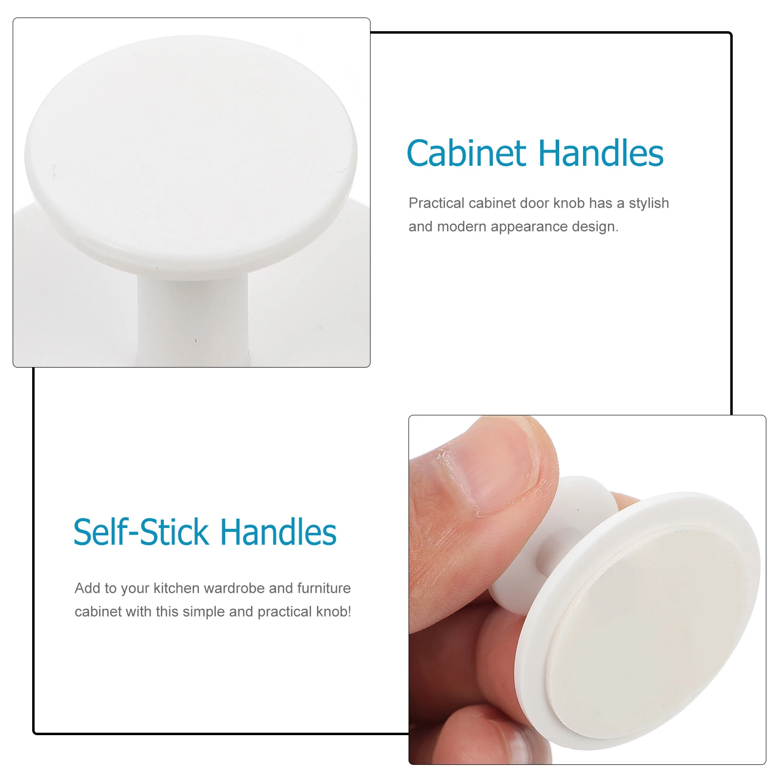 

20pcs Cabinet Handles Adhesive Knobs Self Stick No Punching Hooks for Kitchen Wardrobe Dressing Table Hardware Pulls Smooth
