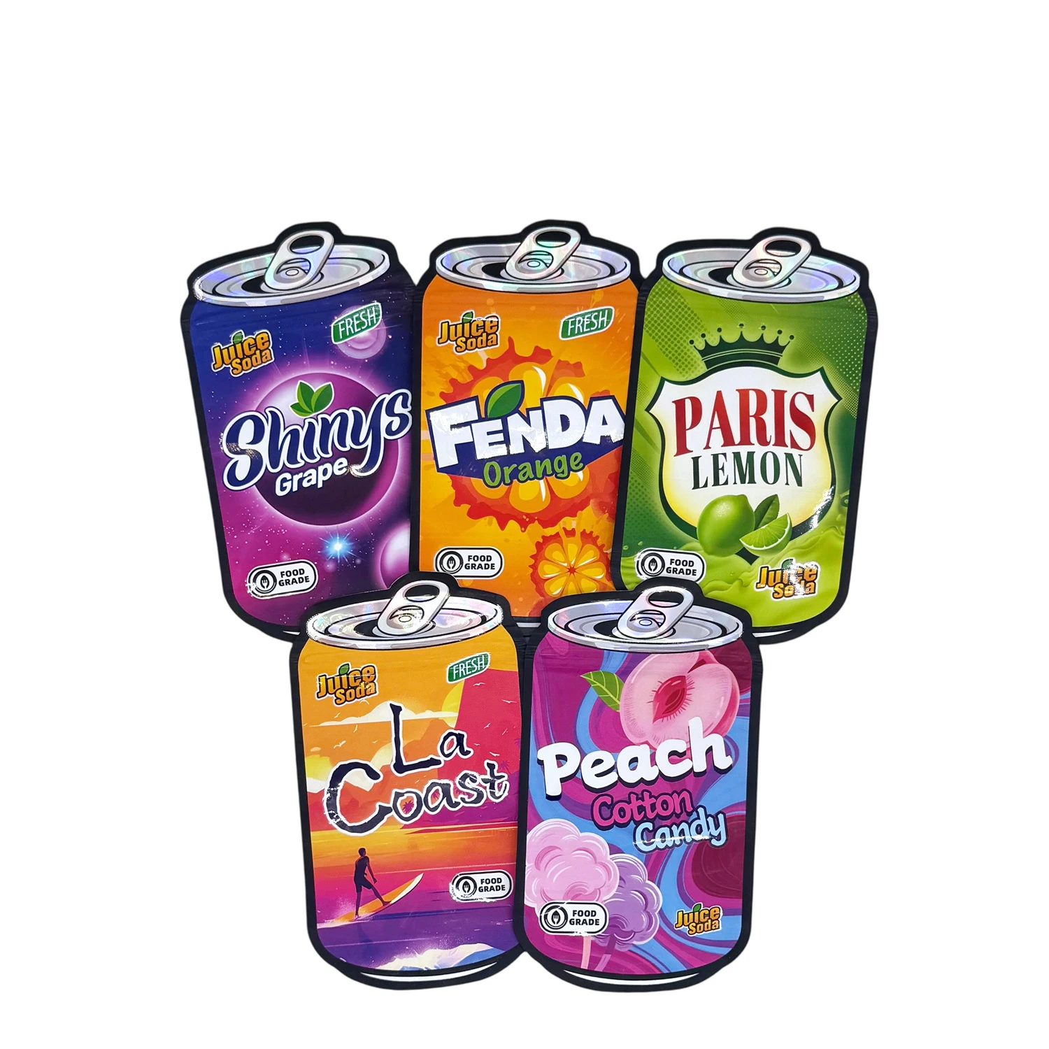 Bolsas de Mylar con forma troquelada Irregular vacía para jugo de coche, bolsa de almacenamiento con cierre de cremallera de plástico de 3,5g, estuche de embalaje a prueba de olores
