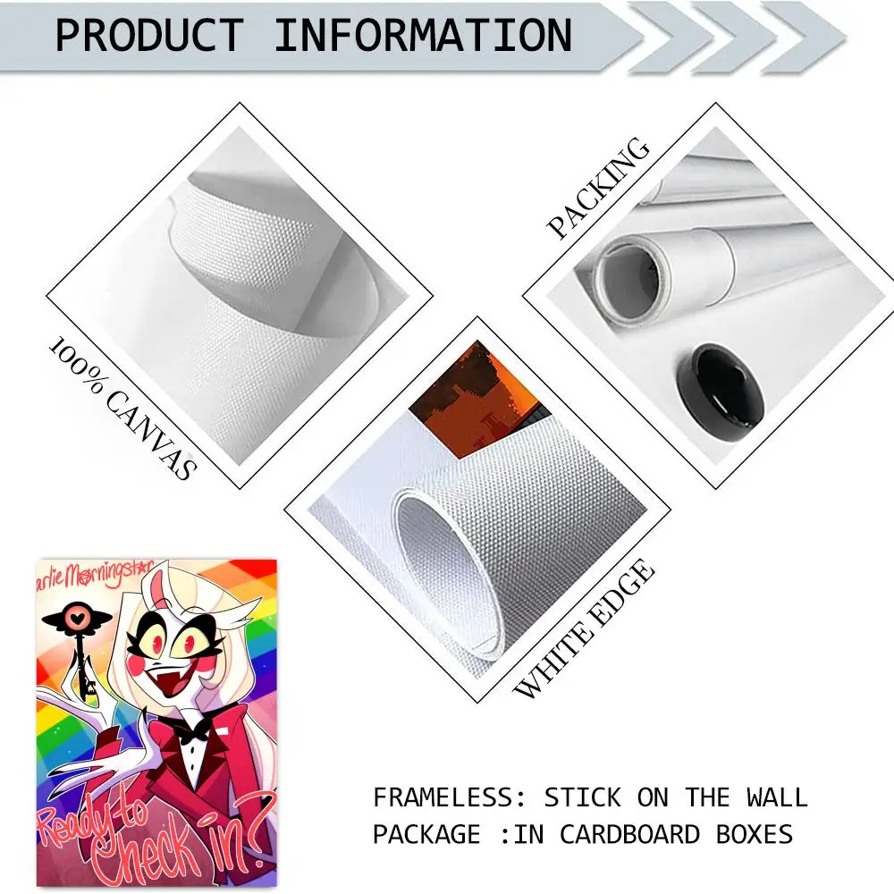 أنيمي H_Hazbin كول H_Hotel اللوحة الخط الكتان قماش المشارك جدار يطبع لغرفة المعيشة غرفة نوم مكتب ديكور المنزل #6