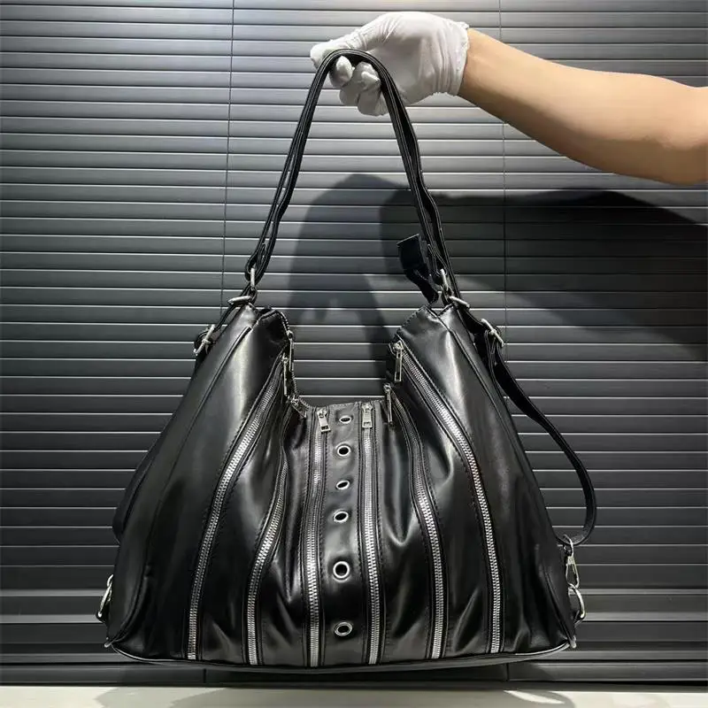 

Multi Zipper Women's Fashion Handbag Y2k Street Style Retro Spliced Shoulder Bag, Large Capacity Diagonal Crossbody Purse