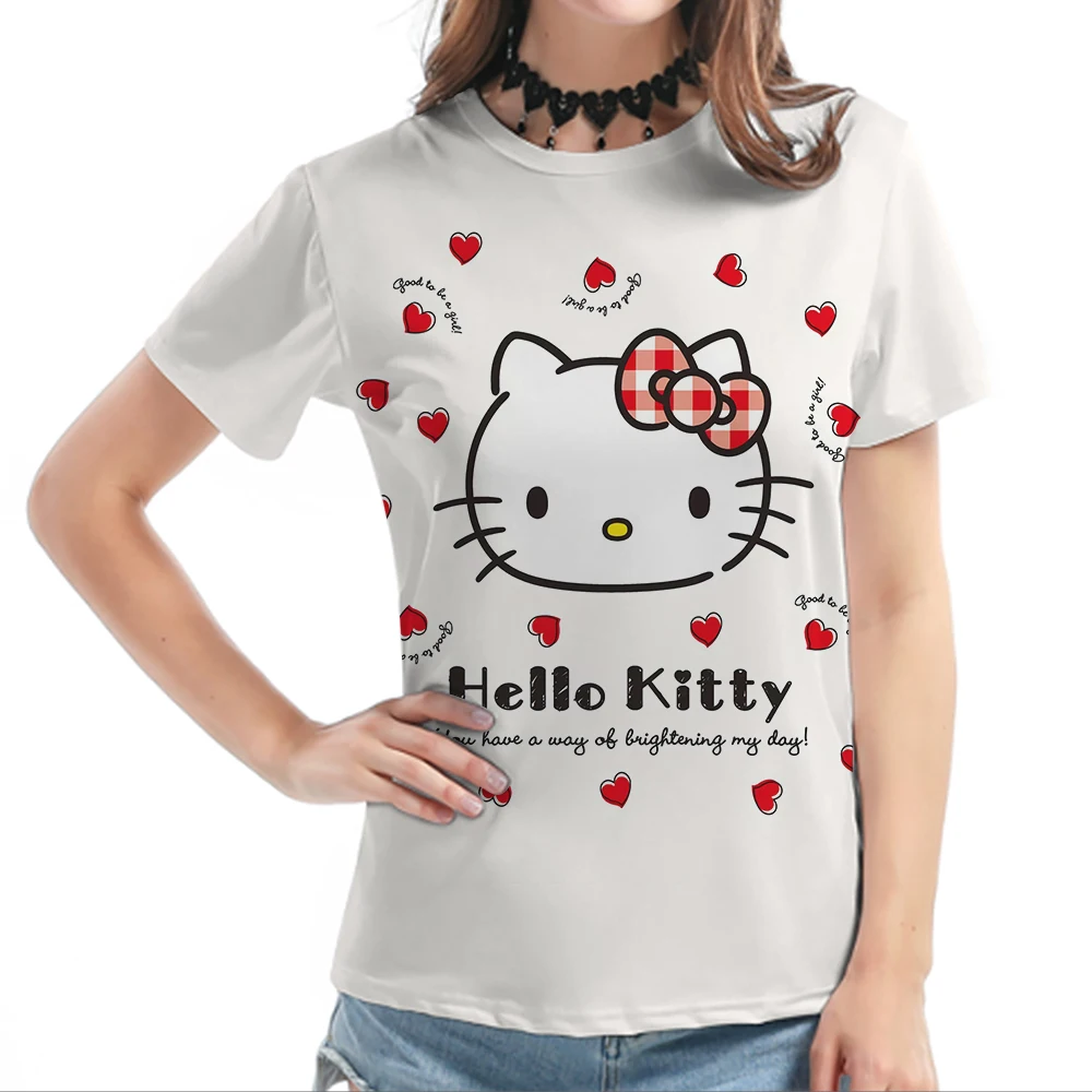 Girls Hello Kitty T-Shirt Women's Kroean Style Short Sleeve Summer Casual Vacation Clothes Mother Kids T-shirts O-Neck Tops Tee