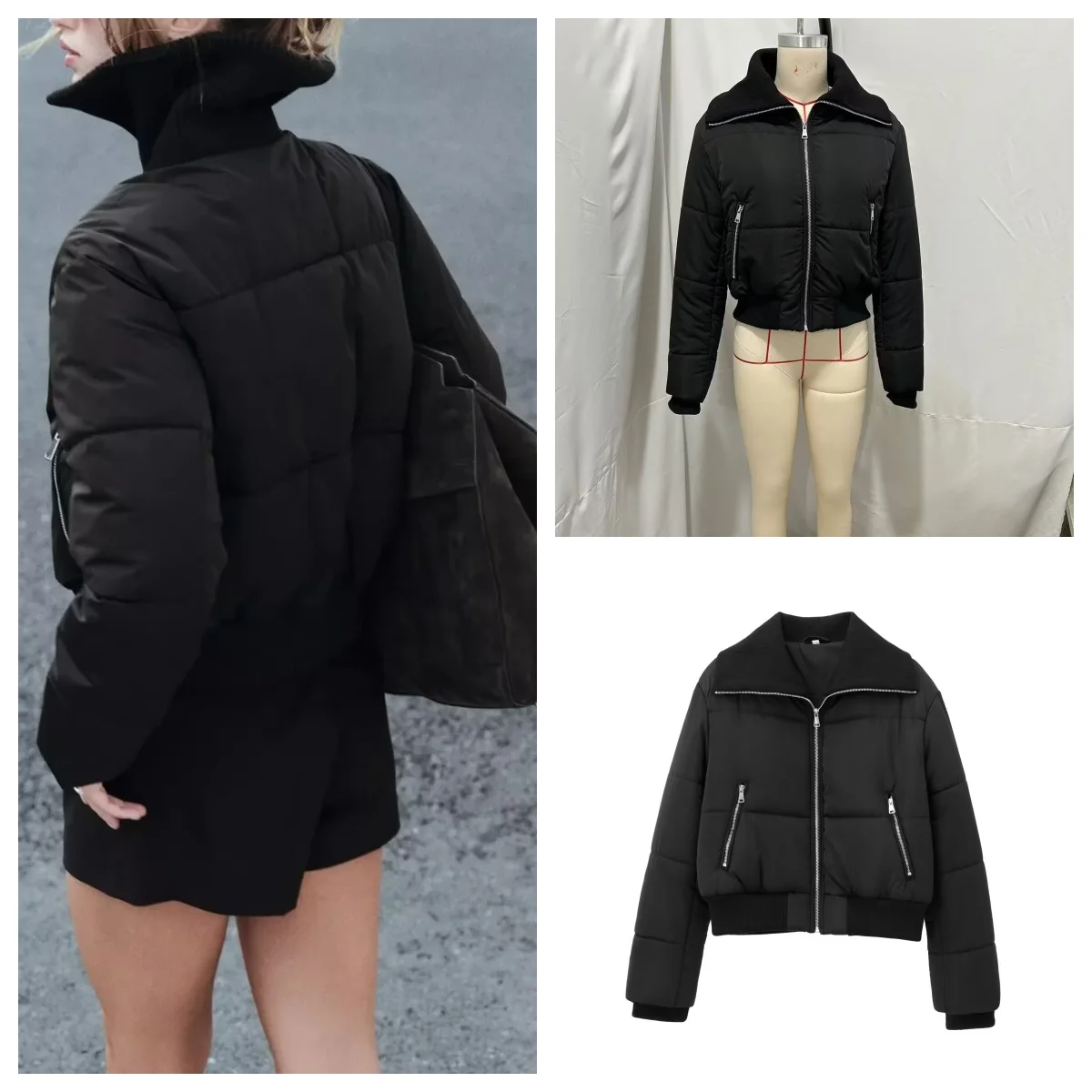 European and American style winter new style threaded lapel zipper thickened warm cotton jacket