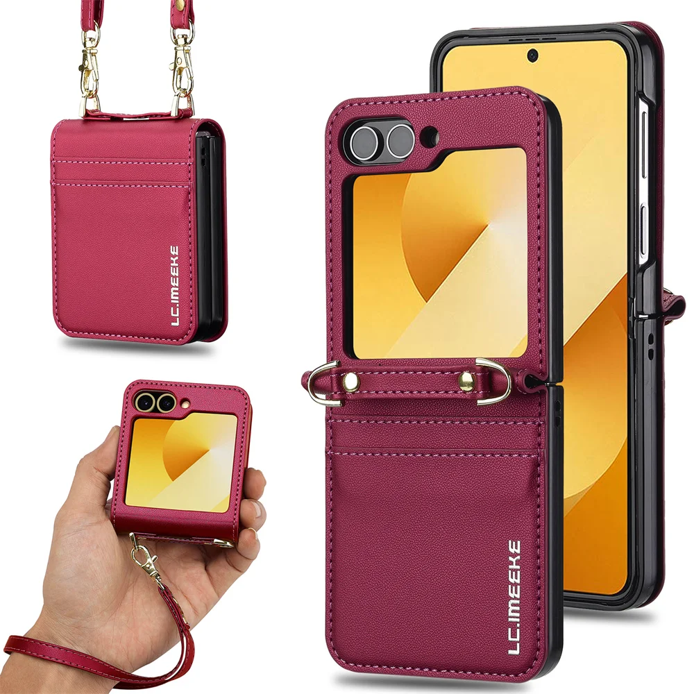 Crossbody-Geldbörsen-Handyhülle mit Kartenfach und Handschlaufe für Samsung Galaxy Z Flip 8 7 FE 6 5 4 3 Flip7 Flip6 Flip5 Flip8