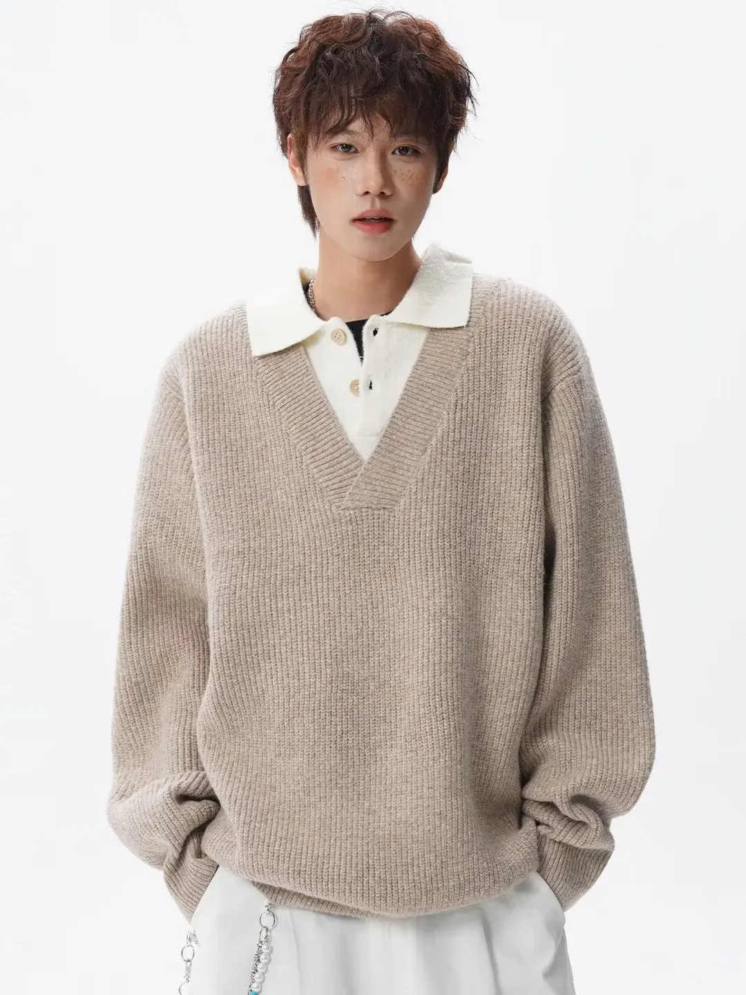 

Мужской вязаный свитер American Sleey с V-образным вырезом, осенне-зимний, повседневный, модный, базовый слой, премиум-класс