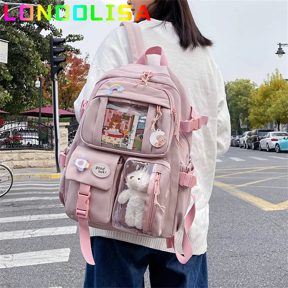 Cute Women Backpack Waterproof Multi-Pocket Nylon School Bagpacks for Student Female Girls Kawaii Laptop Book Pack Mochilas