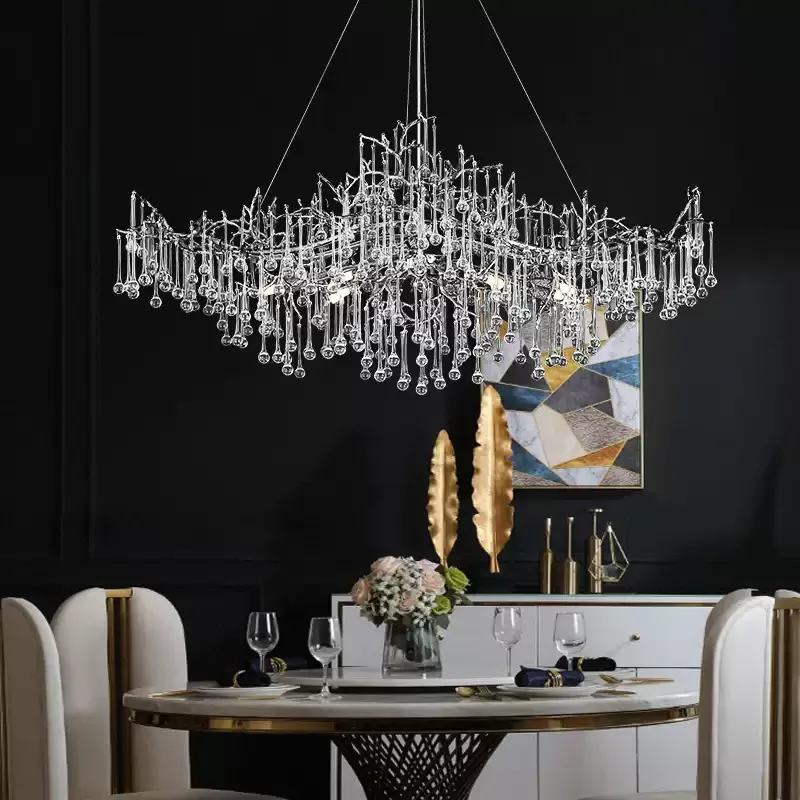 New crystal chandelier  living room hotel lobby lighting designer branch chandelier Luxury decoration project light Gold  chrome