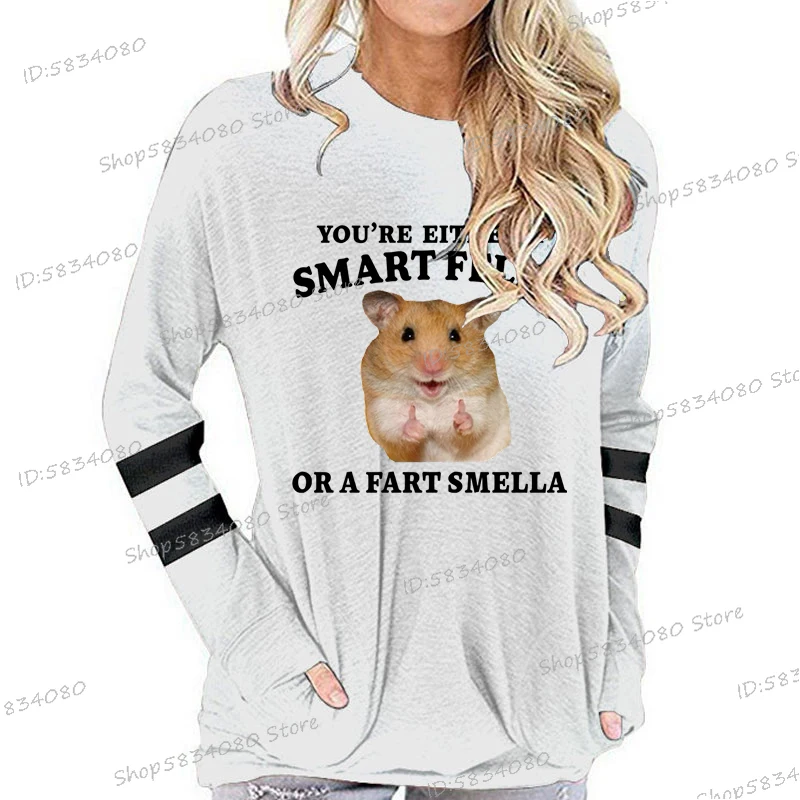 Hamster Kawaii Cartoon Long-sleeved T-shirt Smart Fella or Fart Smella Funny T Shirts Cute Animal Hamster Lover Long Sleeve Tees