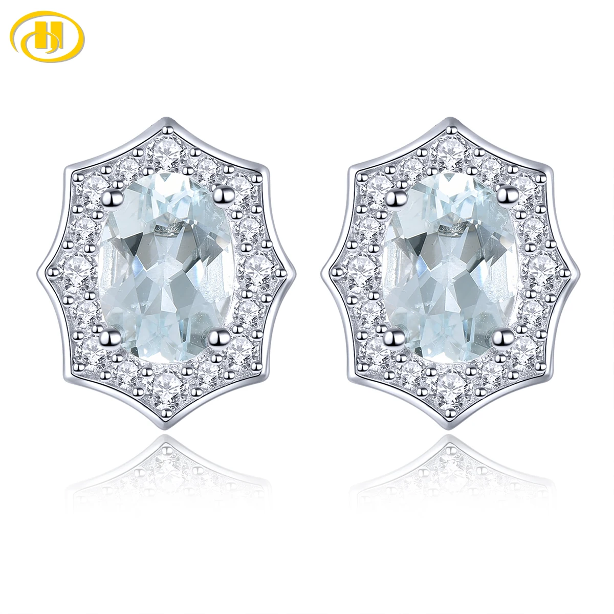 Natural Aquamarine Sterling Silver Stud Earring S925 Women\'s Earring 1.4 Carats Genuine Light Blue Gemstone Birthday Anniversary