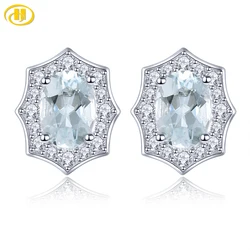 Natural Aquamarine Sterling Silver Stud Earring S925 Women's Earring 1.4 Carats Genuine Light Blue Gemstone Birthday Anniversary