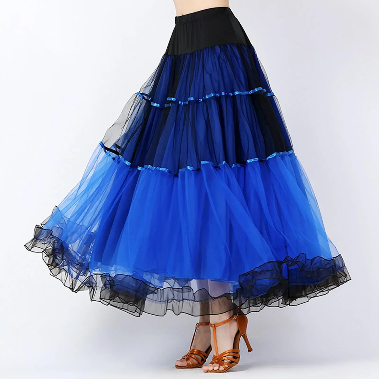 Womens Ballroom Dans Rok Wals Flamenco Kostuum Elastische Tailleband Grote Schommel Volwassen Danskleding Buikdans Kostuum Accessoires