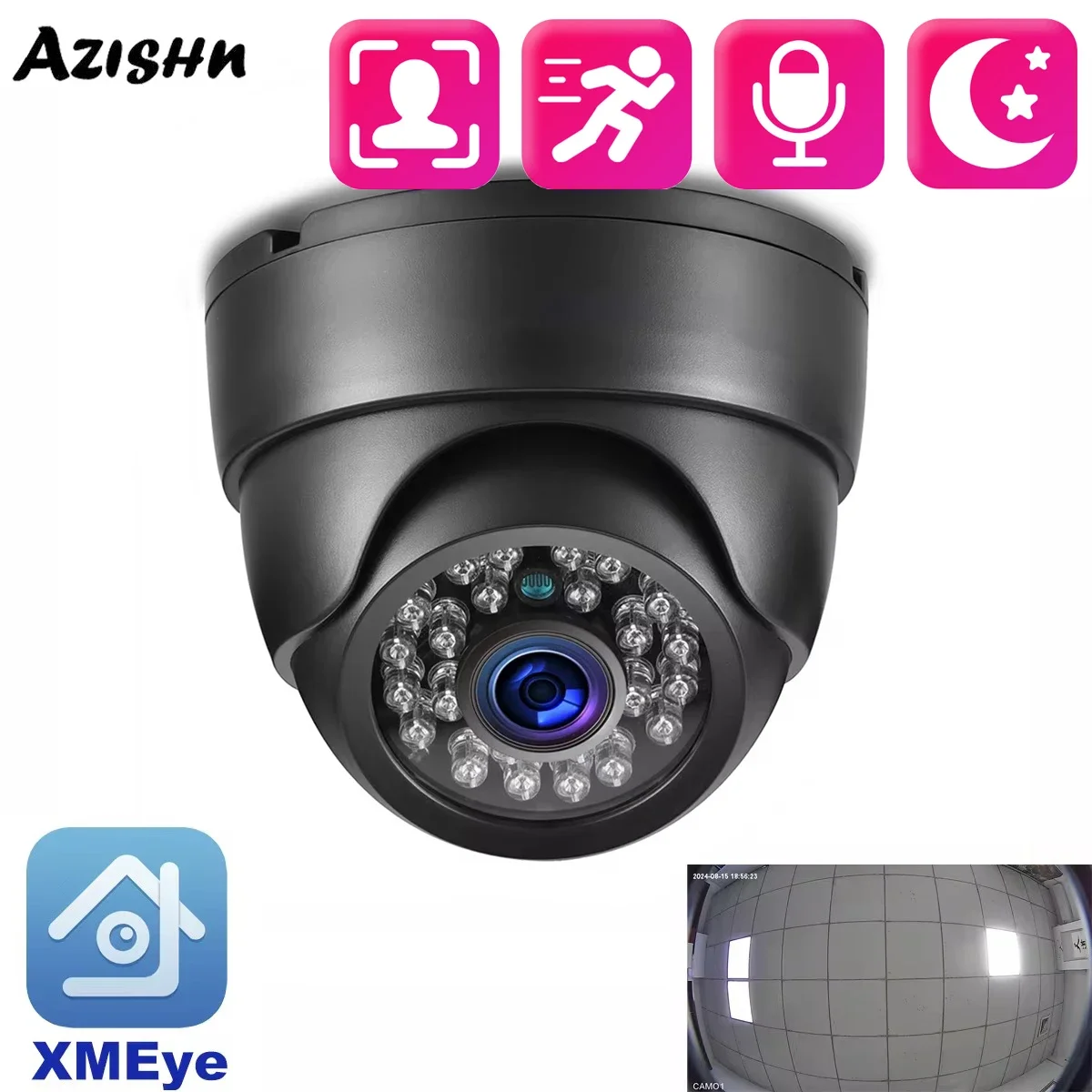Внутренняя IP камера AZISHN 4K 8MP с панорамным обзором 180 градусов объективом широкоугольная система видеонаблюдения XMEye