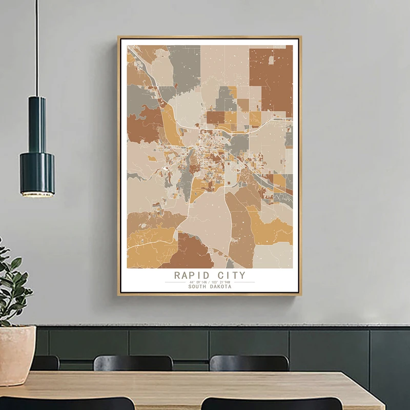 Rapid City South Dakota America Colour World City Map Abstract Canvas Paintings Wall Art Print Poster Picture Home Decor