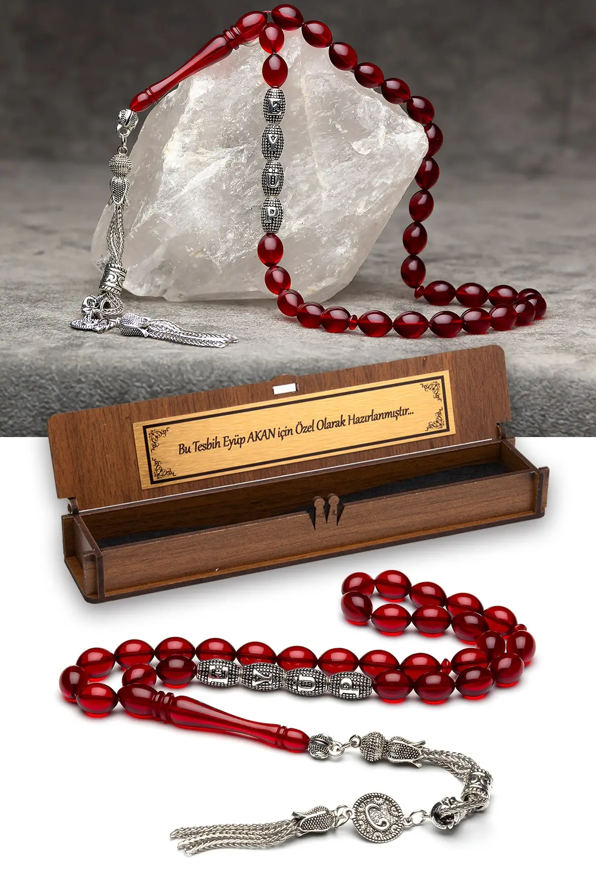 Men's Alpaca Tassel Name Gift Tasbih Dark Red Gifts For Men Muslim Fashion Elegant Jewelry 21 Cm Length Stress Relief