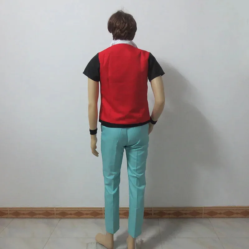 أزياء أنيمي Game Hot Trainer باللون الأحمر مع قبعة وواقي المعصم متضمنة - الزي التنكري Ash Ketchum