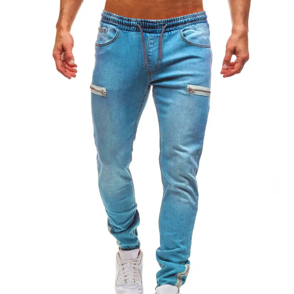 

Fashion Street Style Ripped Skinny Jeans Men Vintage wash Solid Denim Trouser Mens Casual Slim fit pencil denim Pants hot sale