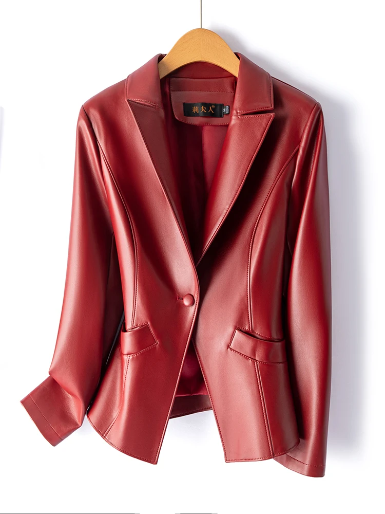 Nouvelle veste en cuir véritable pour femme, collection Printemps 2025, style élégant et personnalisé, en peau de mouton, coupe ajustée, vêtement d'extérieur.