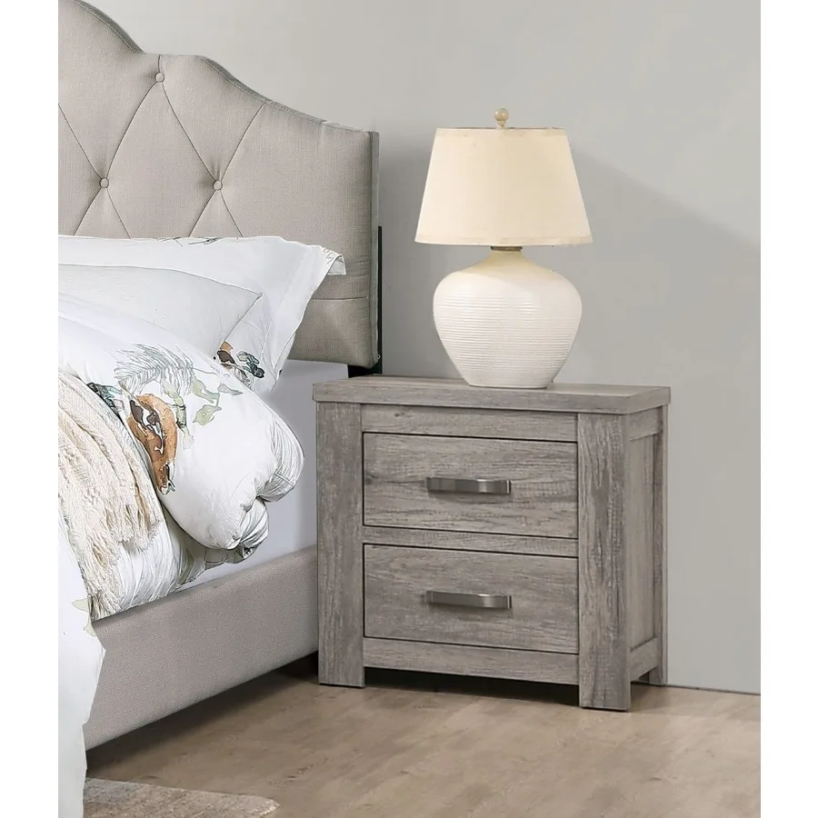 Bedroom Furniture Rustic Light Grey Simple 1pc Nightstand 2-Drawers Bed Side Table Solidwood
