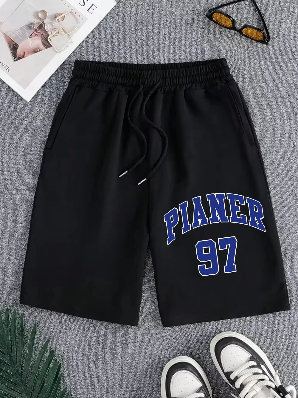 Pianer Letter 97 Pants Mens Summer Oversized Wide Knee Length Shorts Jogging Pocket Shorts Basics High Waisted Men'S Clothes