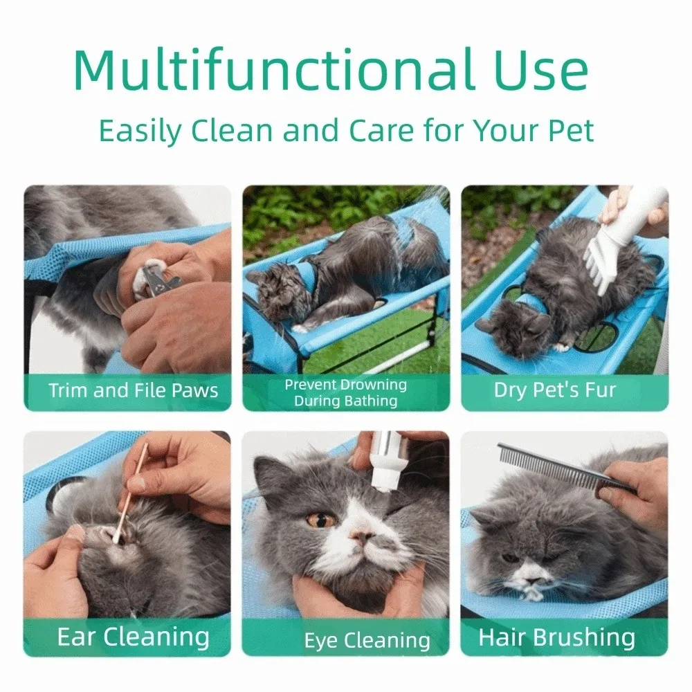 Folding Pet Grooming Hammock Quick Dry Mesh Multi Hole Dog Grooming Table Anti-Scratch Detachable Cat Washing Hammock