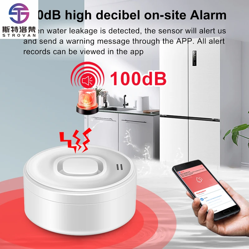 

STLF Tuya Wifi Water Leak Alarm System - Wireless Smart Sensor for Home Prevention Instant Alert With App Control