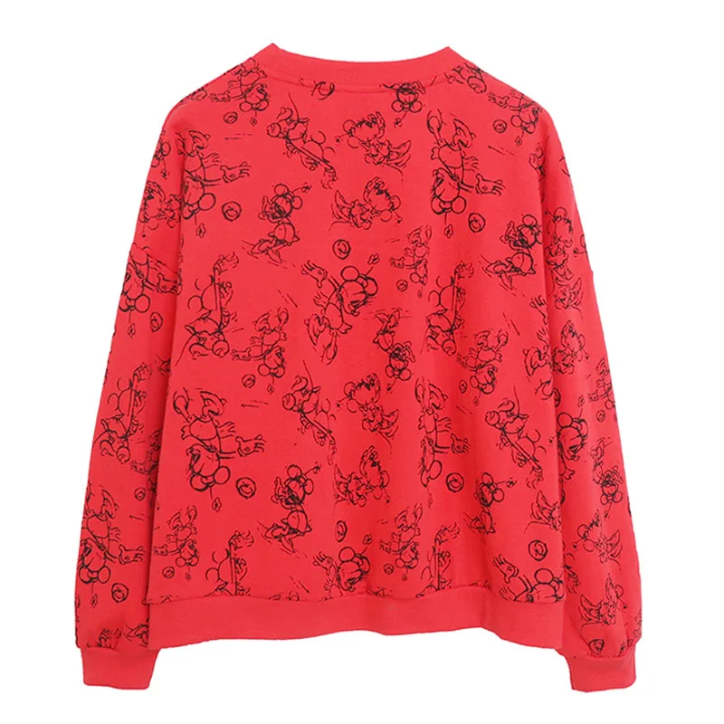 Disney Mickey Mouse Print Fleece Sweatshirt Women Casual Loose Pullover Tops O Neck Long Sleeve Cartoon Jumper Female Streetwear