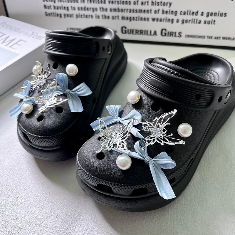 New Jibbitz Ballet Ribbon Hole Shoe Accessory Silver Butterfly Shoe Buckle Perfect For Beach Shoes & Personalizing Accessories