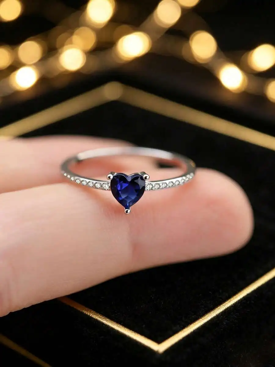 

Heart Shaped Zirconia Ring With Pave Crystal Accents Delicate Band For Women