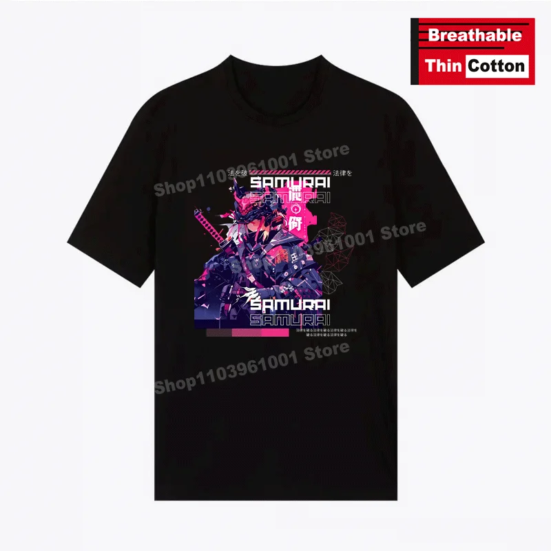 

Breathable Thin Cotton T-Shirt Cyber Punk Mecha Girl - SAMURAI Print Shirts y2k Harajuku Hip Hop Casual Street Short Sleeve Tees