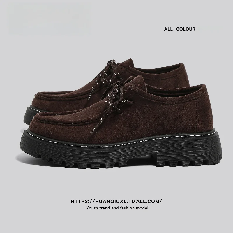 

HuanQiu Men's Shoes Vintage Thick Bottom Loafers Winter Casual Leather Shoes Increased Height Work Boots