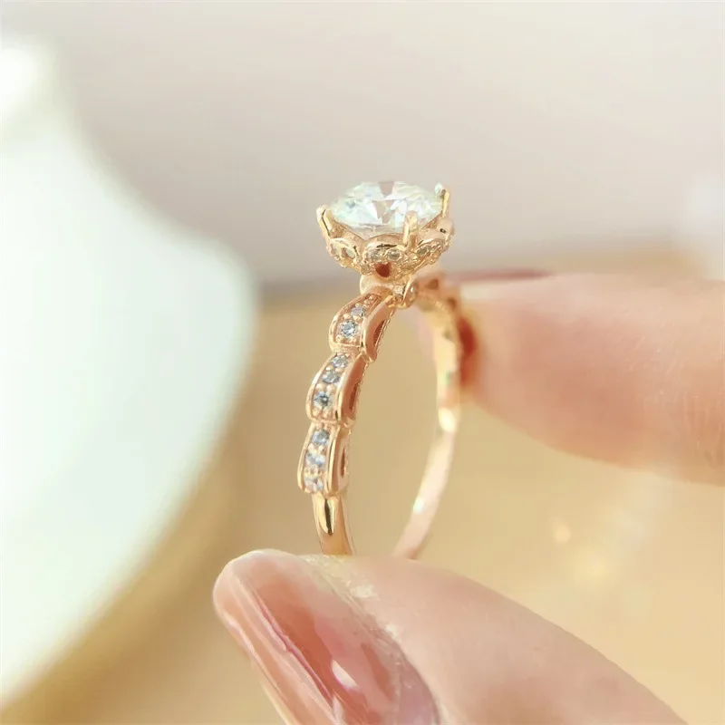 Sparkling Flower D Color 1CT Moissanite Engagement Ring For Women S925 Sterling Silver Plated 18K Rose Gold Diamond Rings