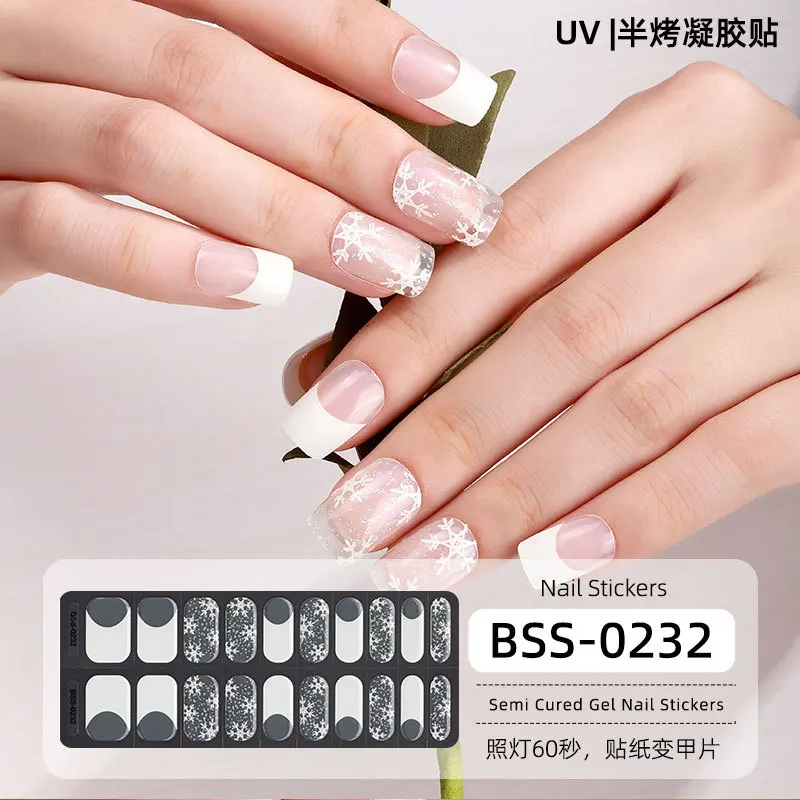 16/20 Tips Semi-cured Gel Nail Stickers 3d French Nail Patches Full Cover Nail Decals Nail Art Decoration UV Lamp Need