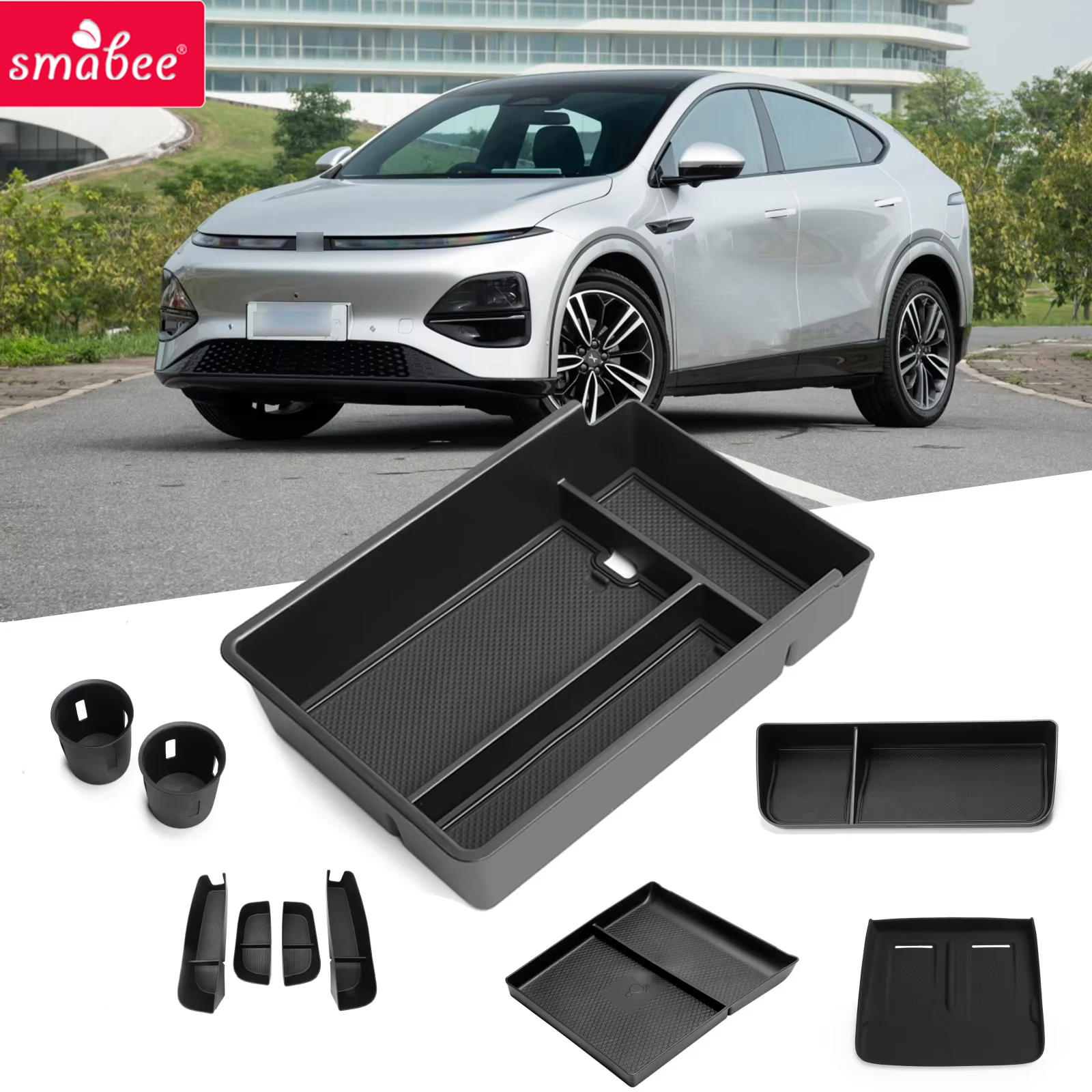 Smabee for Xpeng G6 2023 2024 Car Central Storage Box Cup Holder Dashboard Tray Interior Accessories Organizer Tidying Black