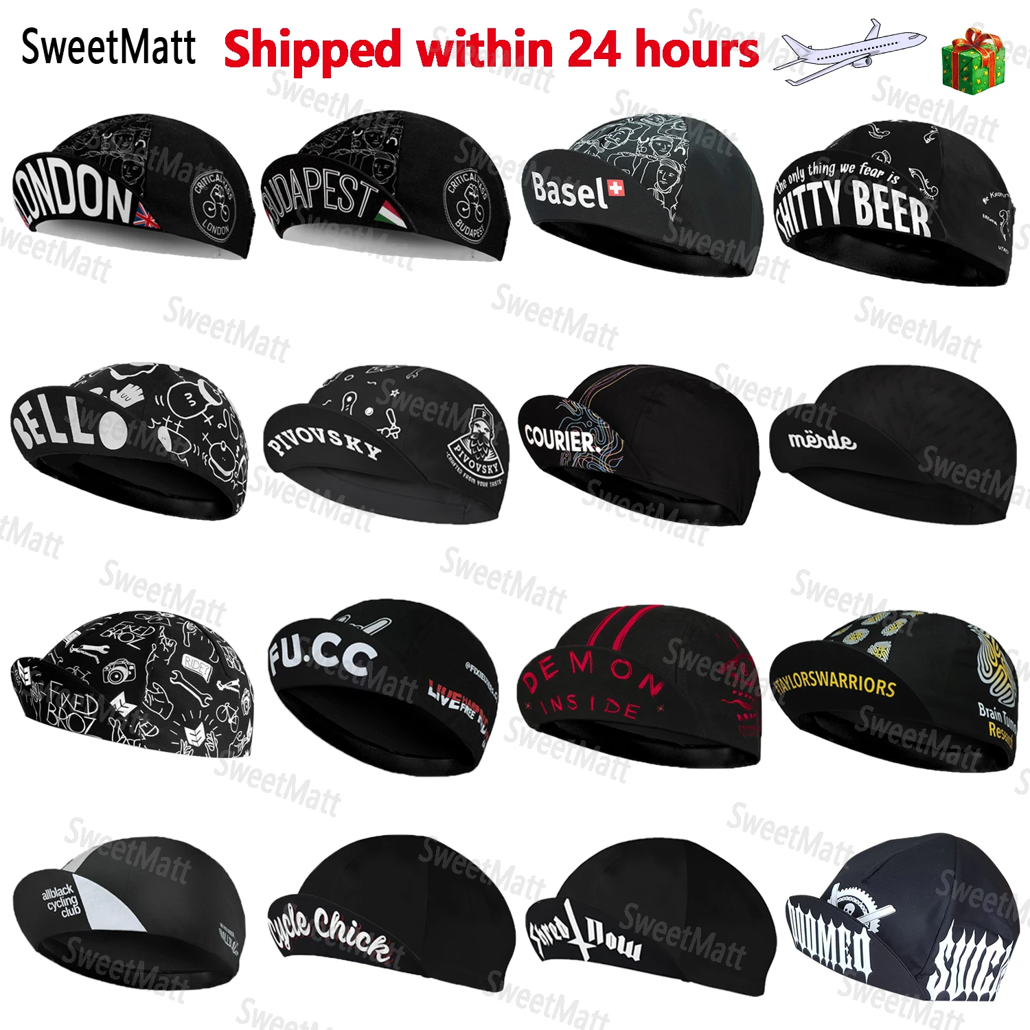 SweetMatt Classic Retro Black Series Poliestrowe czapki rowerowe męskie Letnia oddychająca szybkoschnąca czapka rowerowa Kominiarka sportowa