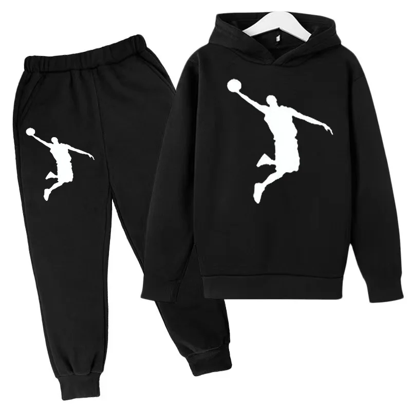 winter Boys Clothes plush warm long sleeve& trousers 2 Pieces Set Teenage Girls & Boys Printed basketball player  hoodies Fashio