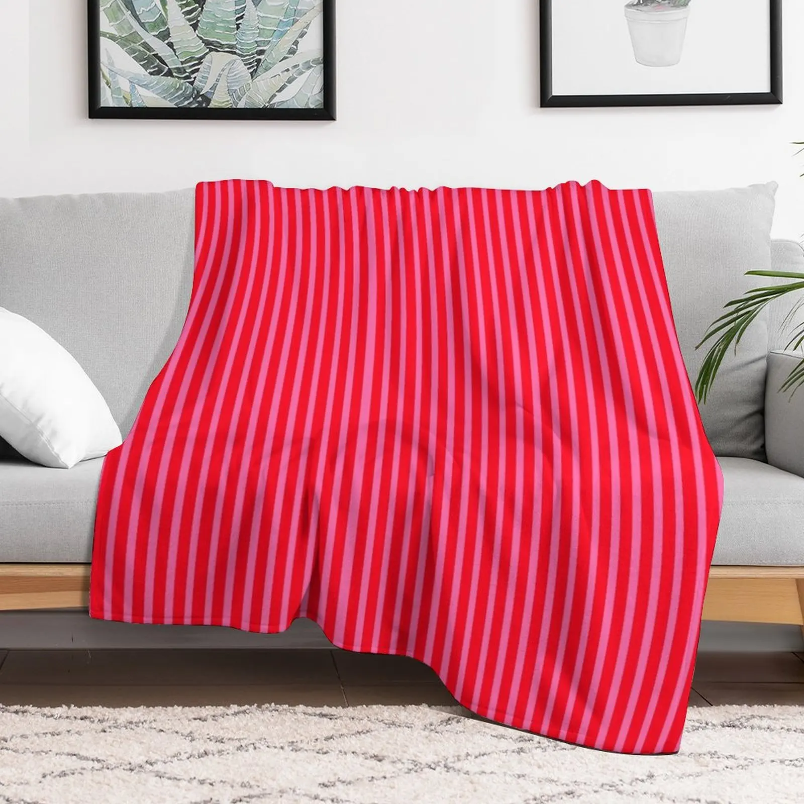 

Hot Pink and Red Stripes Throw Blanket Quilt Plaid on the sofa Blankets