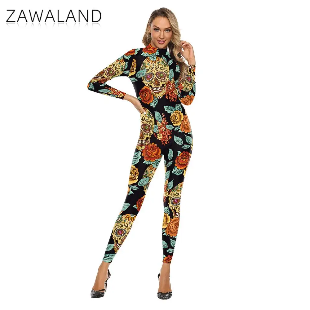 Zawaland Steampunk Zentai Cosplay 3d Geprinte Bodysuits Vrouwen Lange Mouwen Feest Hele Kostuums Catsuits Spandex Fitness Outfit