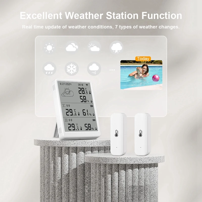 Top Deals Tuya WIFI Weather Station Digital Forecast Screen 10 Wifi+RF433 Sensors Thermometer Hygrometer Support Voice Control