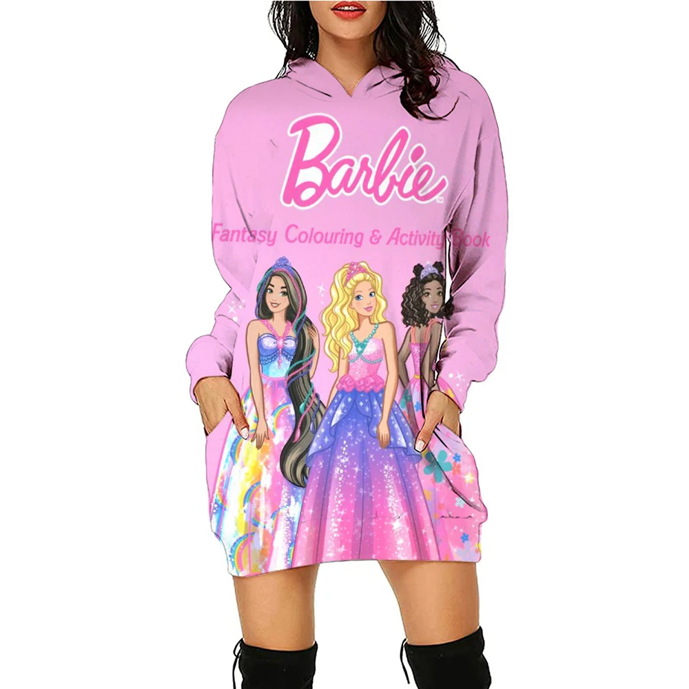 Barbie Hoodie Dress Autumn/Winter Style Ins Loose Jacket Anime Kawaii Women\'s Sportswear Dress Clothing Birthday Gift