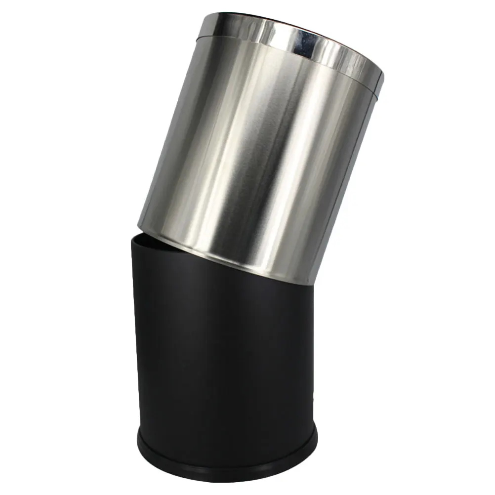 

Stainless Steel Trash Can 10L Silver Double Layer Home Office Kitchen Bedroom Waste Basket Garbage Bin Household