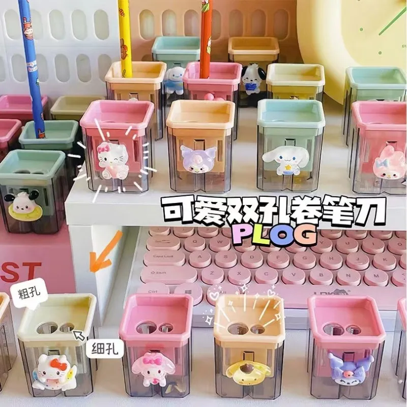 Hello Kitty Cinnamoroll My melody cute double hole student portable pencil sharpener children's thick pencil sharpener thin rod