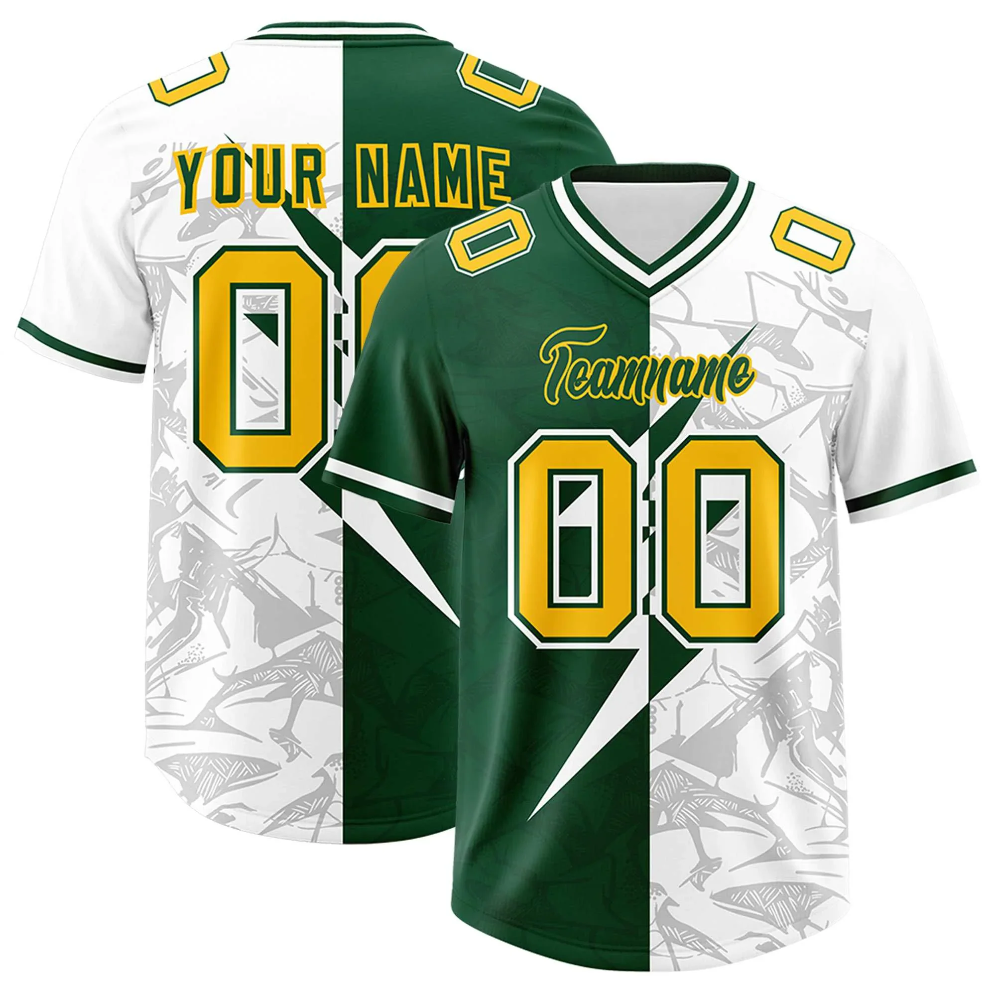 

Custom Split Personalized Lightning Pattern Football Jersey Personlized Team name and you name, number V-Neck T-Shirts