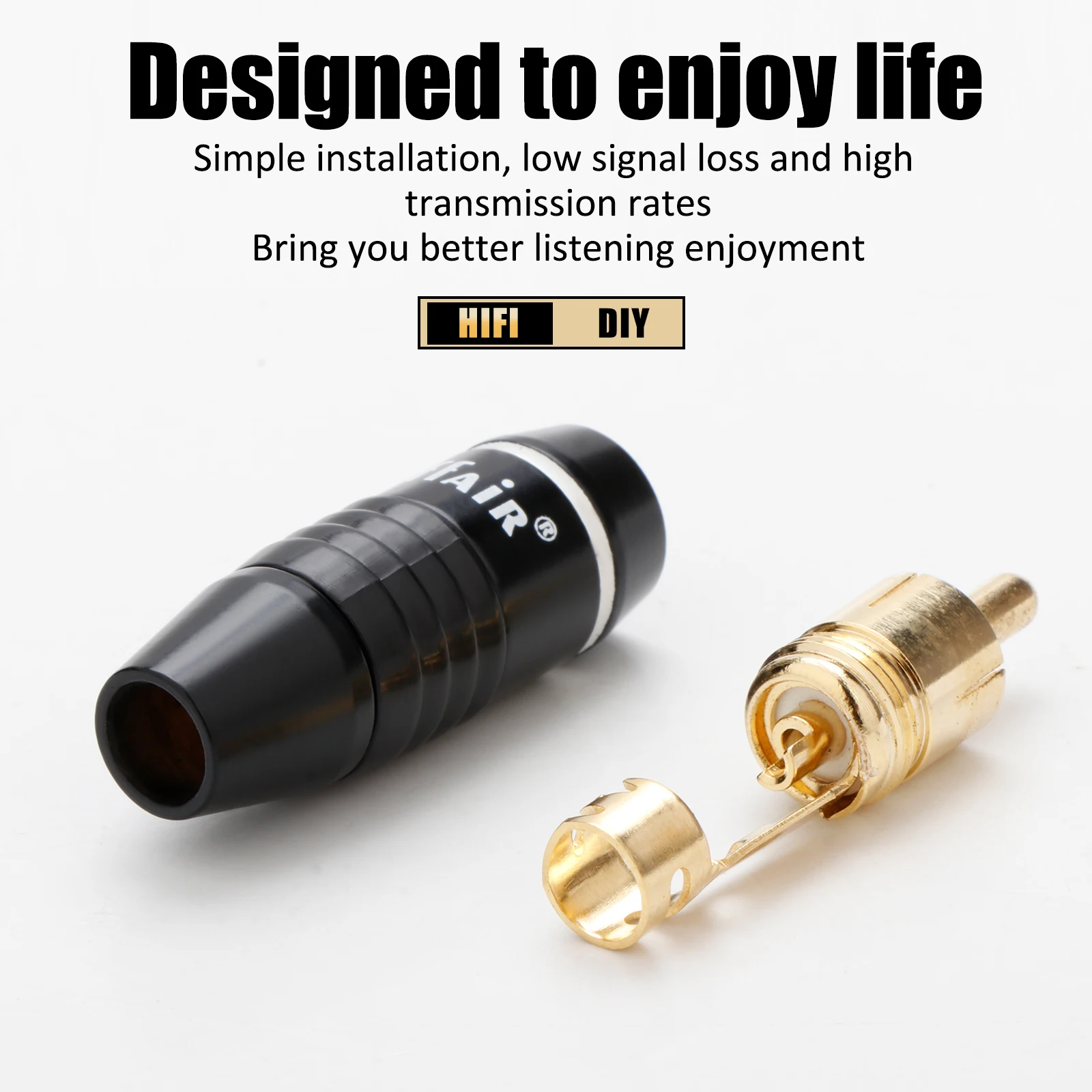 Preffair ขั้วต่อ RCA ชุบทอง4ชิ้นปลั๊ก RCA ตัวผู้ตัวเชื่อมต่อ RCA แบบบัดกรีเหมาะสำหรับสายออดิโอ6มม.