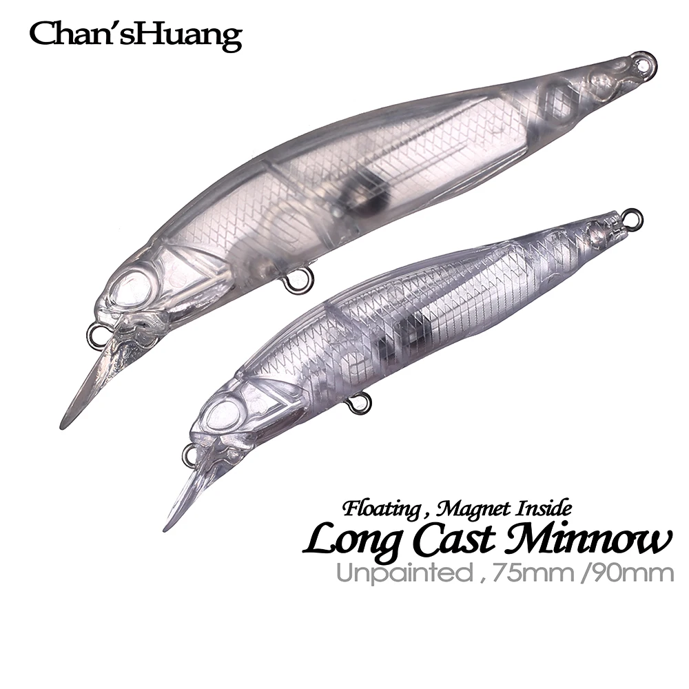 Chan’sHuang 20PCS Unpainted Blank Bait 7.5cm/9cm Long Cast Minnow The Magnet Inside DIY Artificial Fishing Lures