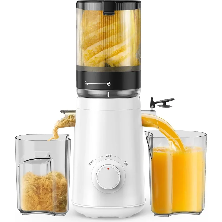 آلات عصارة بالضغط البارد مع شلال تغذية كبيرة جدًا مقاس 5.3 بوصة مصممة للفواكه والخضروات كاملة لاستخلاص العصير العالي E