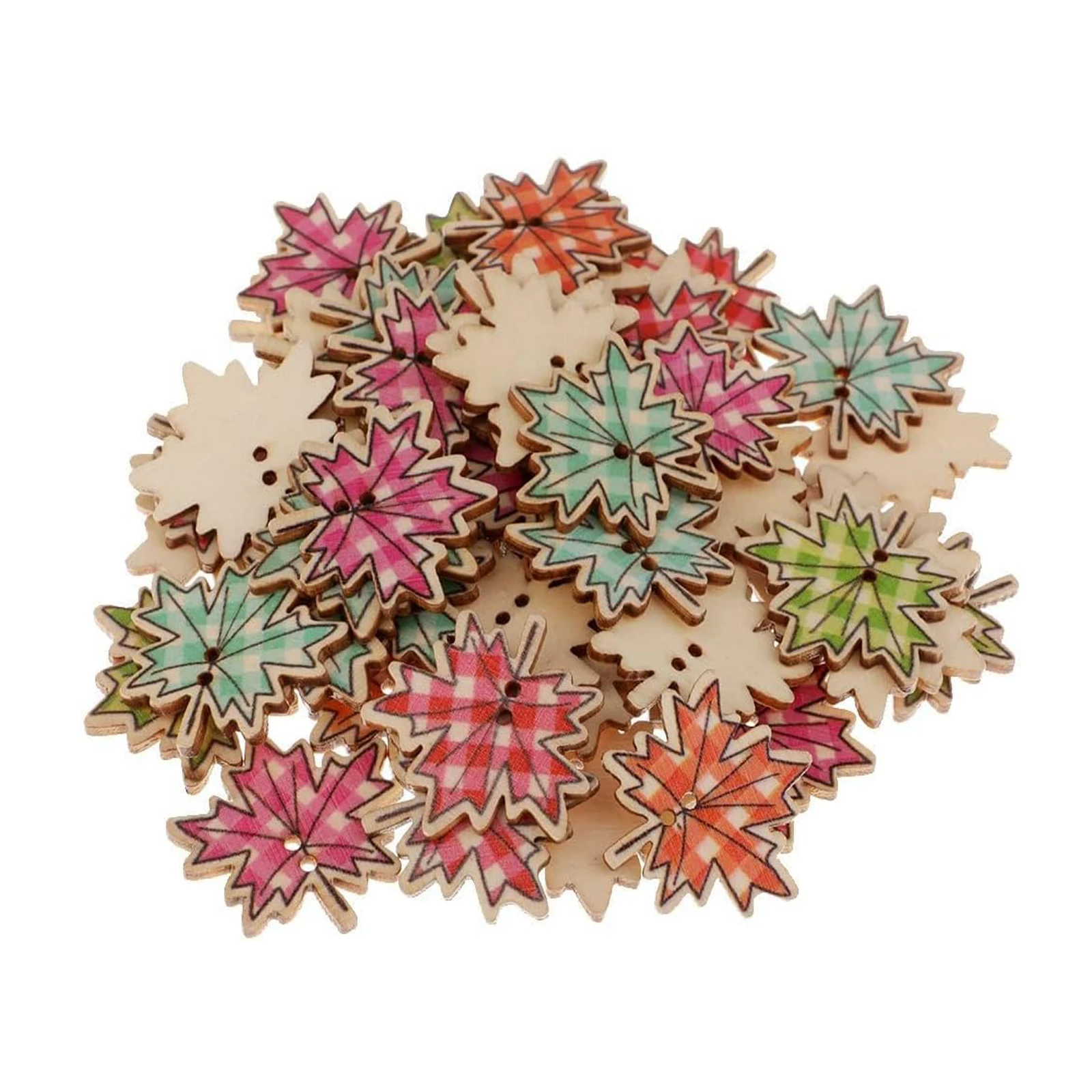 Holzknöpfe zum Basteln und Nähen, 50 Stück Ahornblätter, DIY-Handarbeit, Scrapbooking, Bastelzubehör – zufällige Farbe