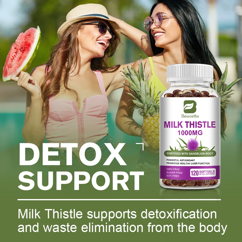 BEWORTHS 1000mg Milk Thistle Extract Capsule for Liver Health Detox Glutathione Support Liver Function Health Skin Care